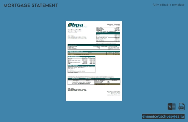 Mustervorschau der Bankhypothekenabrechnung der Cuba Banco Popular de Ahorro (BPA).